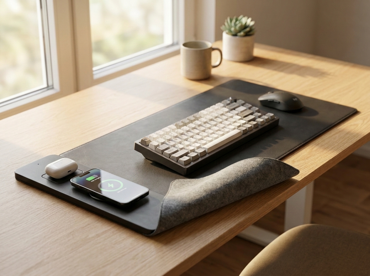 Baseplate reversible desk mat flipped to show gray felt underside